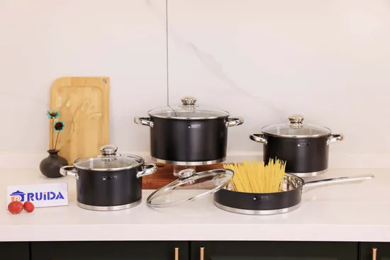 8pieces Kitchenware Non Stick Cookware Stainless Steel Handle with Silicone